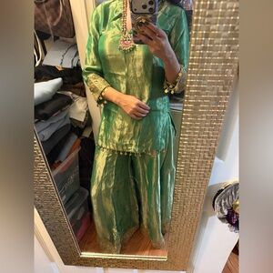 Green tissue silk kameez and palazzo